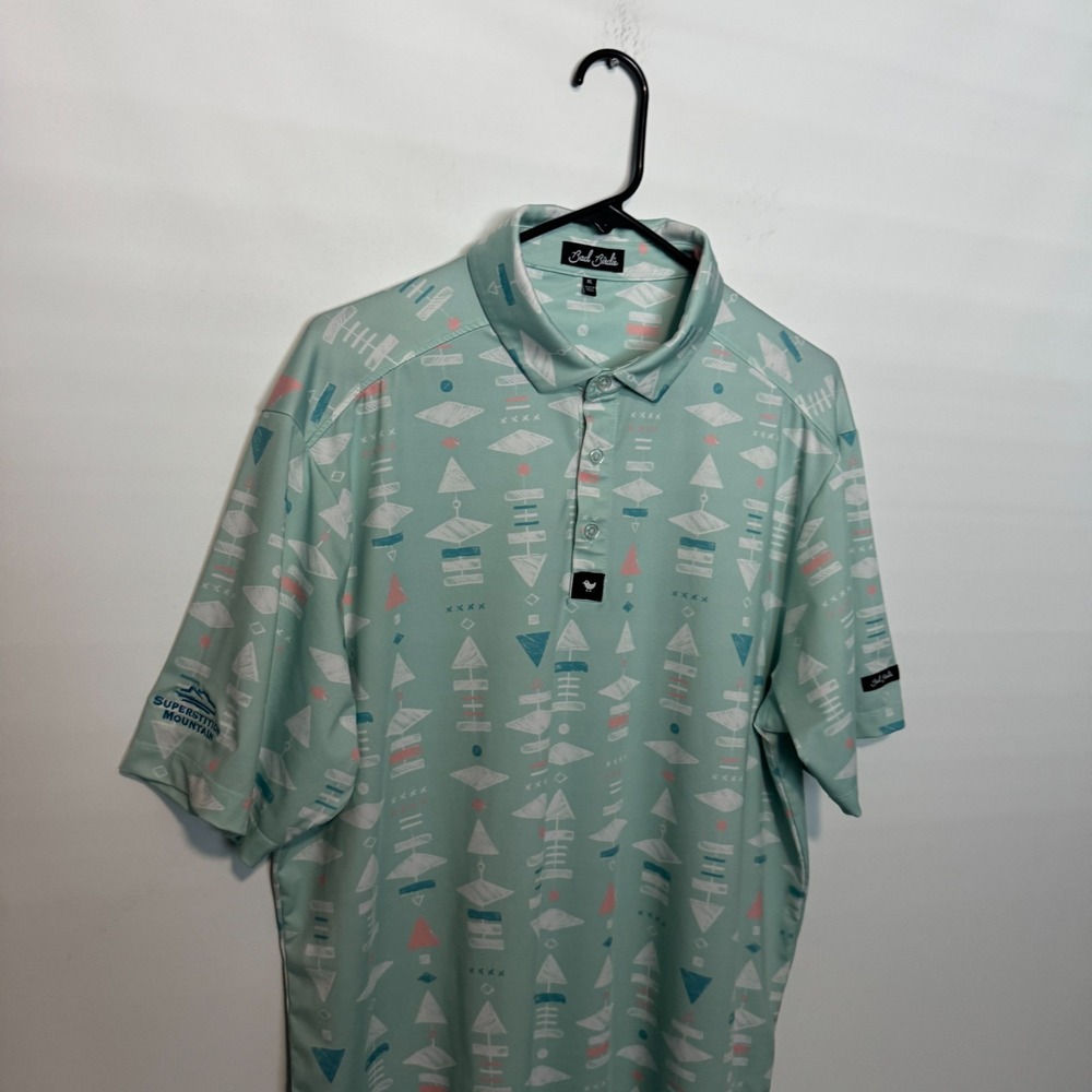 Bad Birdie Polo Shirt Mens XL Green Geometric Abstract Golf Performance Stretch - Picture 2 of 10